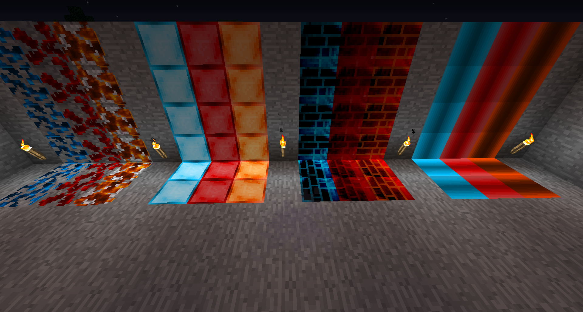 All Overworld Blocks as of now.
BLUE: Celestine
RED: Rhodonite
ORANGE: Orpiment