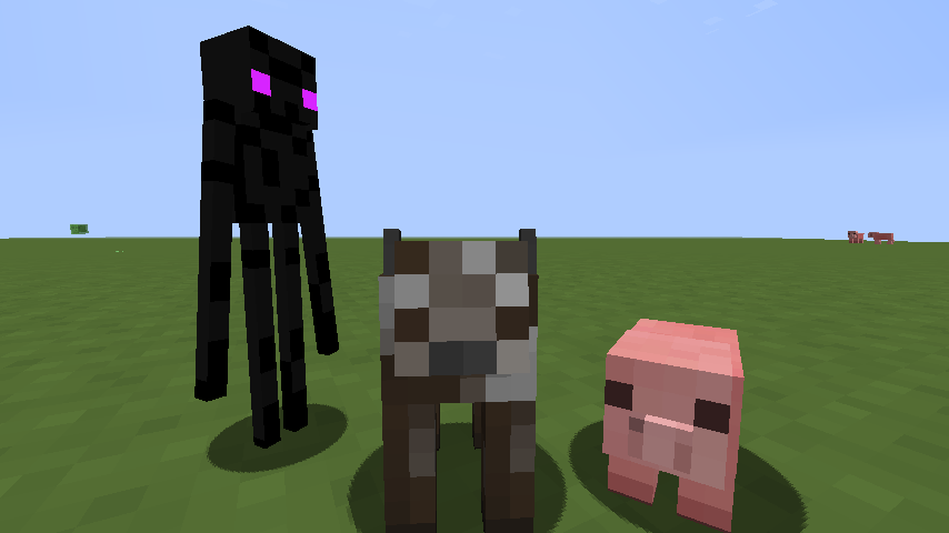 vaca , cerdo y enderman = cow, pig and enderman.