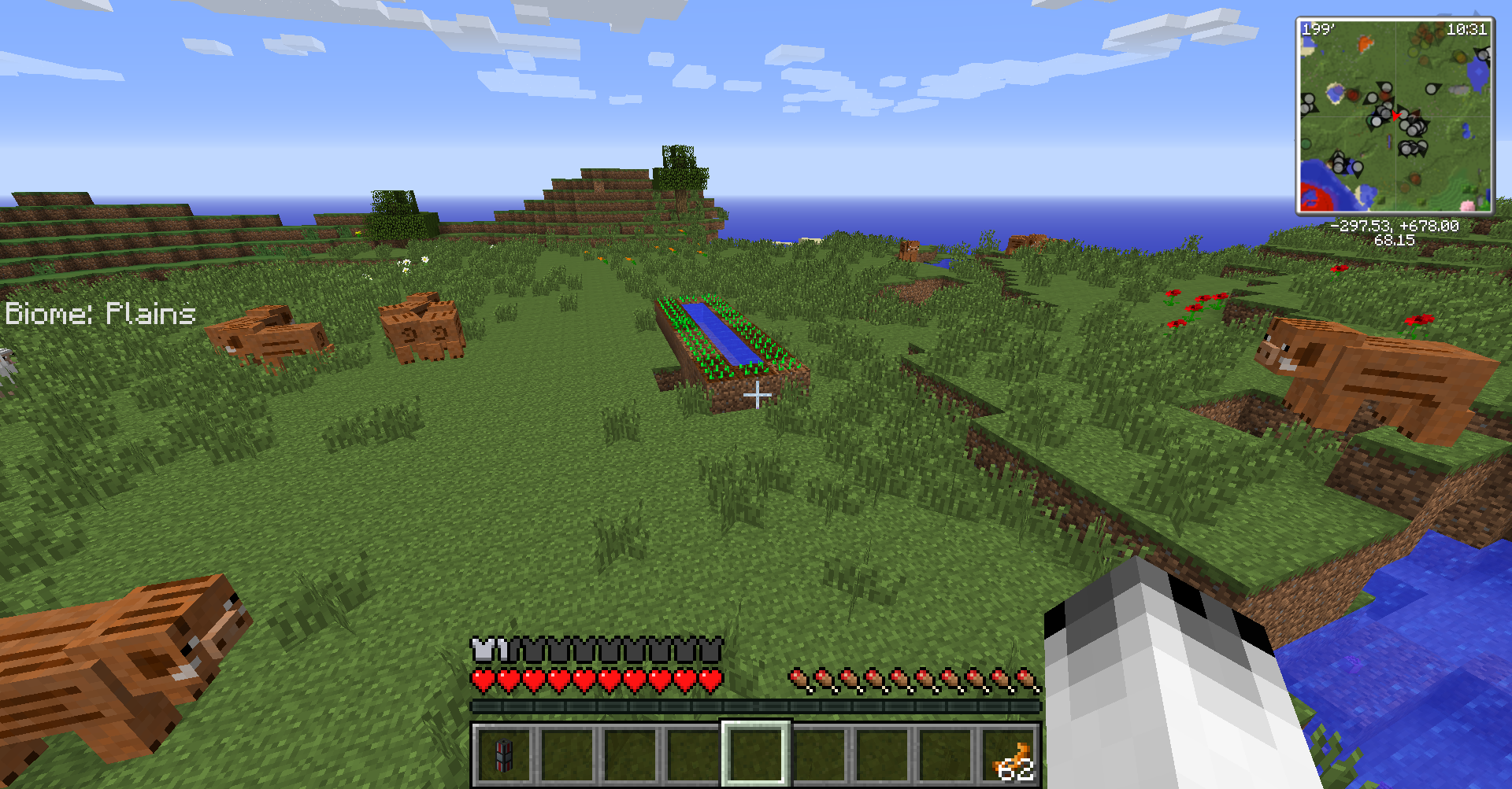 View of the Redrock Mountains biome and the current biome GUI.