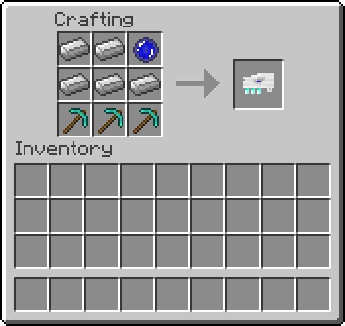 Thumbnail Consisting of:
5 Iron Ingots
1 Mine-o-Saur Eye
3 Diamond Pickaxes