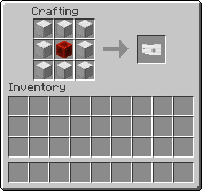 Thumbnail Consisting of:
8 Iron Blocks
1 Redstone Block