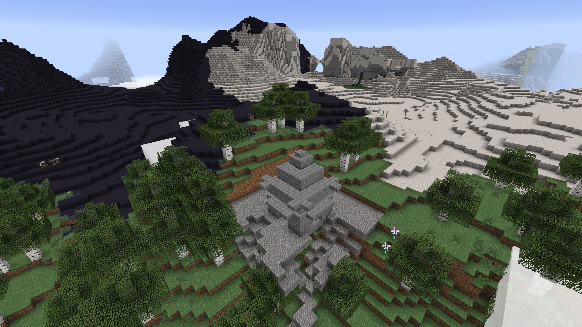 Showing off world gen with the seed "By light or night old death!" in version 1.1 of the pack.