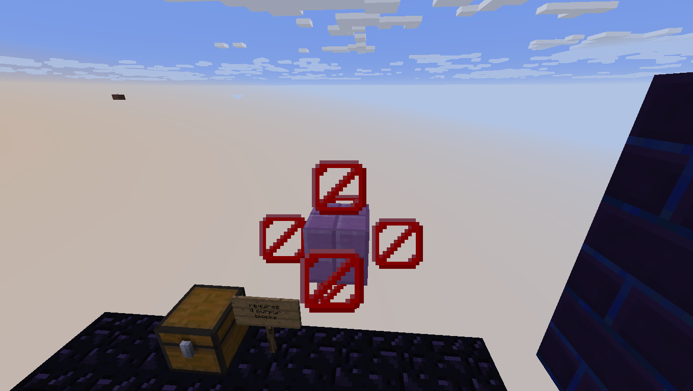 Purpur block is inacisable so you cant use it. just here to show you what block is required in the corners.