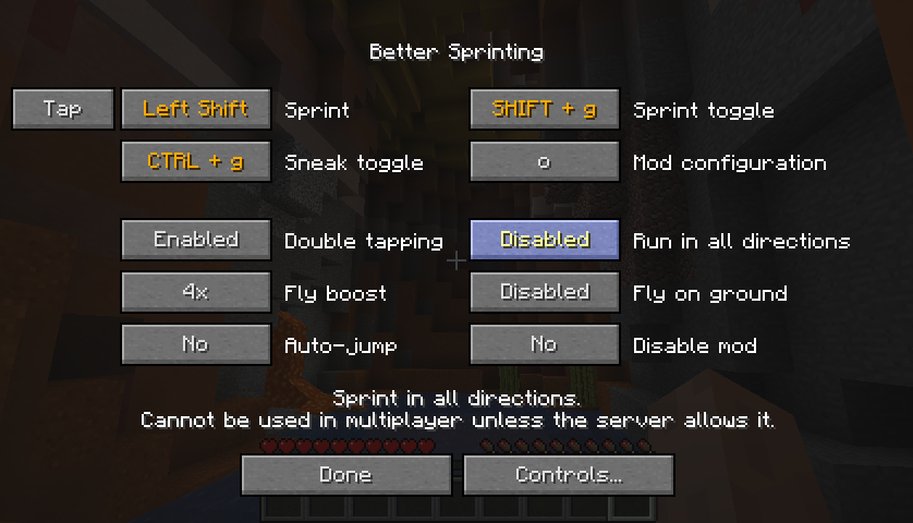 Screenshot of mod configuration