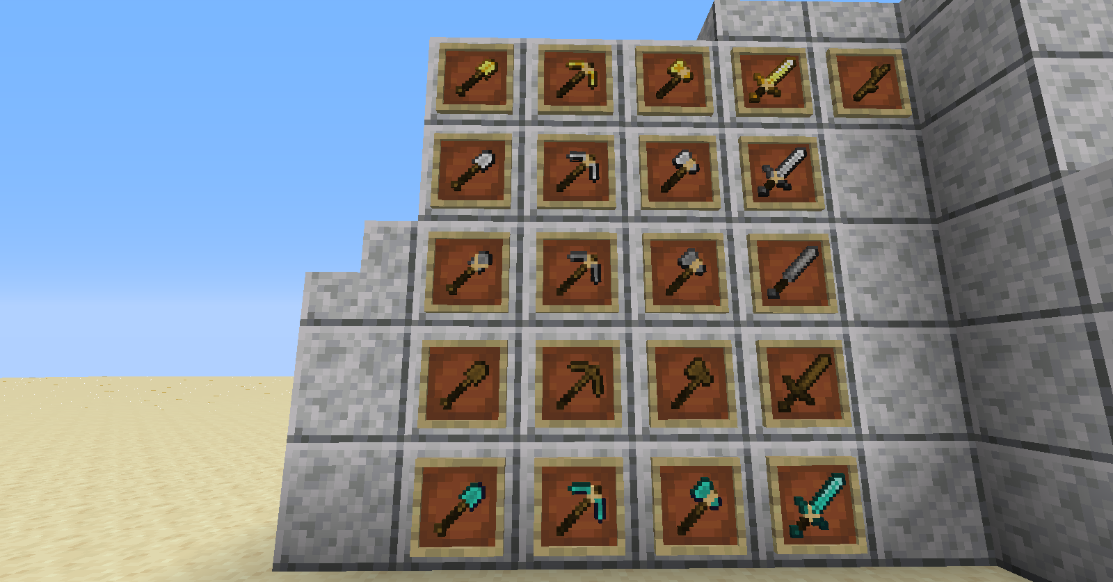 New textures for the tools/swords and for a stick