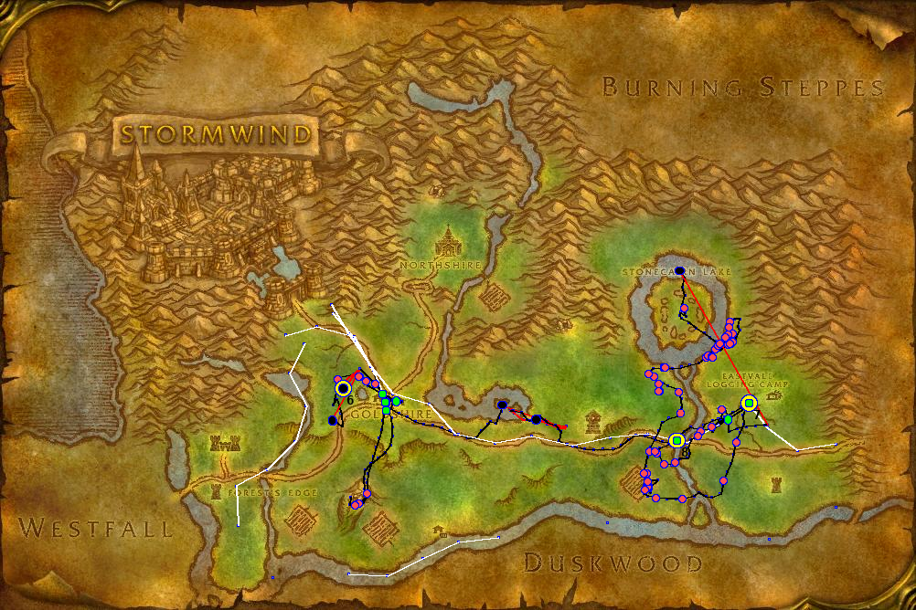 This map combines both of the previous datasets and gives a complete overview over the play session. This is pretty messy so it is usually not an optimal way of displaying the data but is included for completeness.