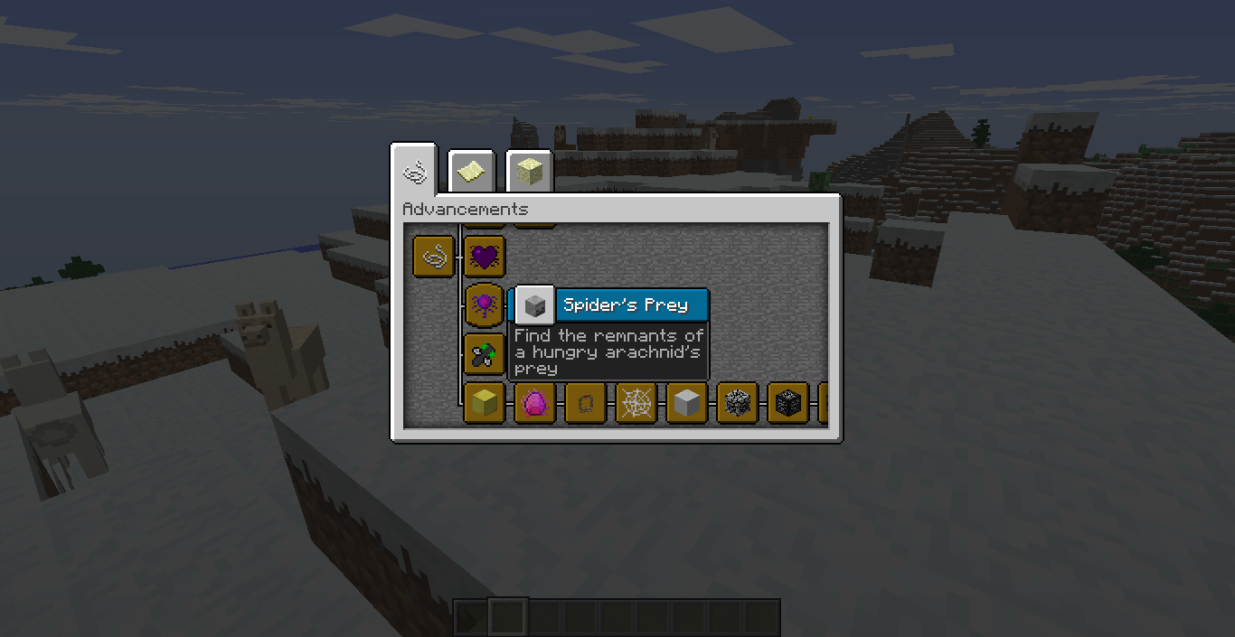 The advancements made to guide the player through the mod.