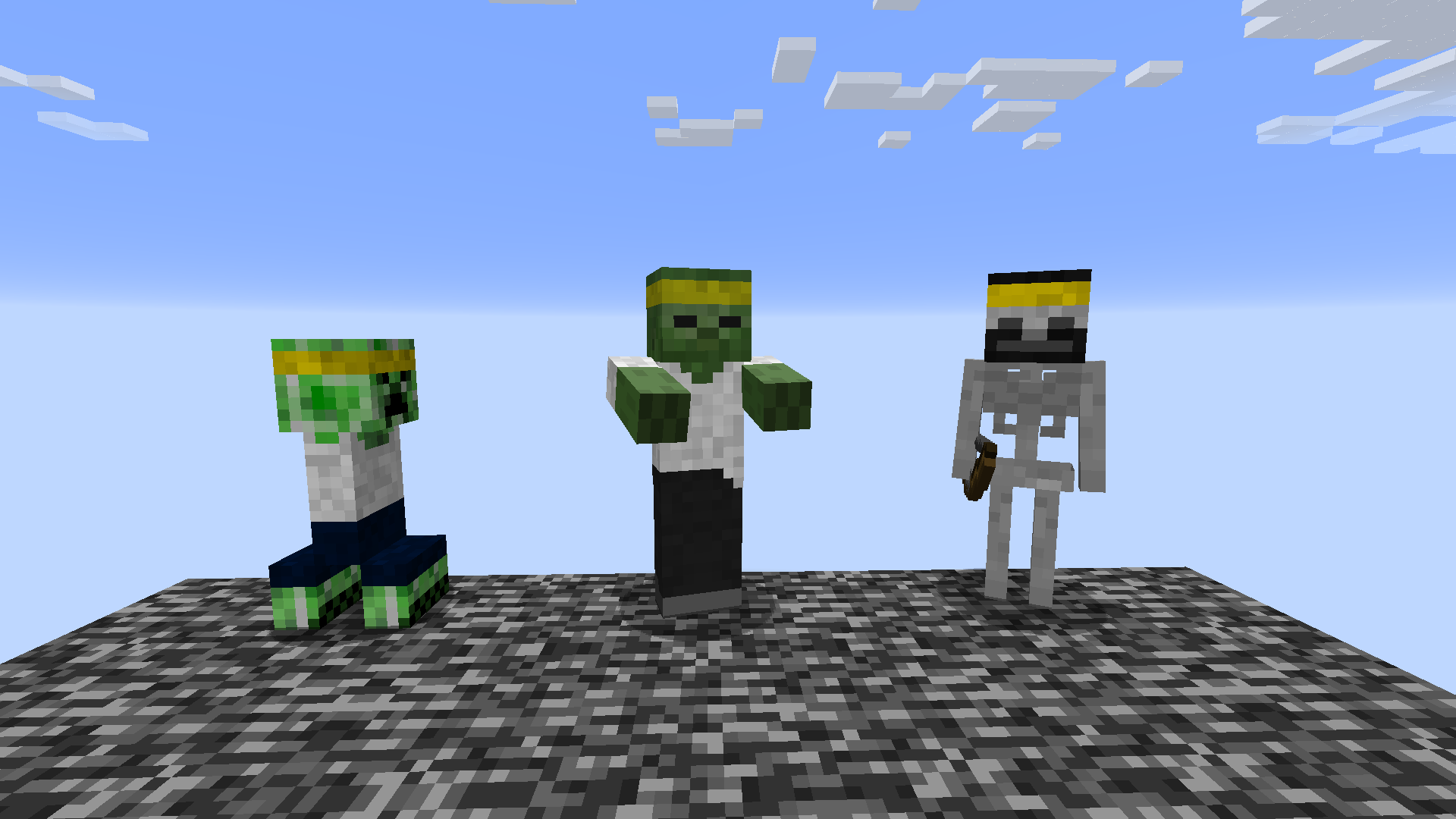 Creeper, Zombie and Skeleton