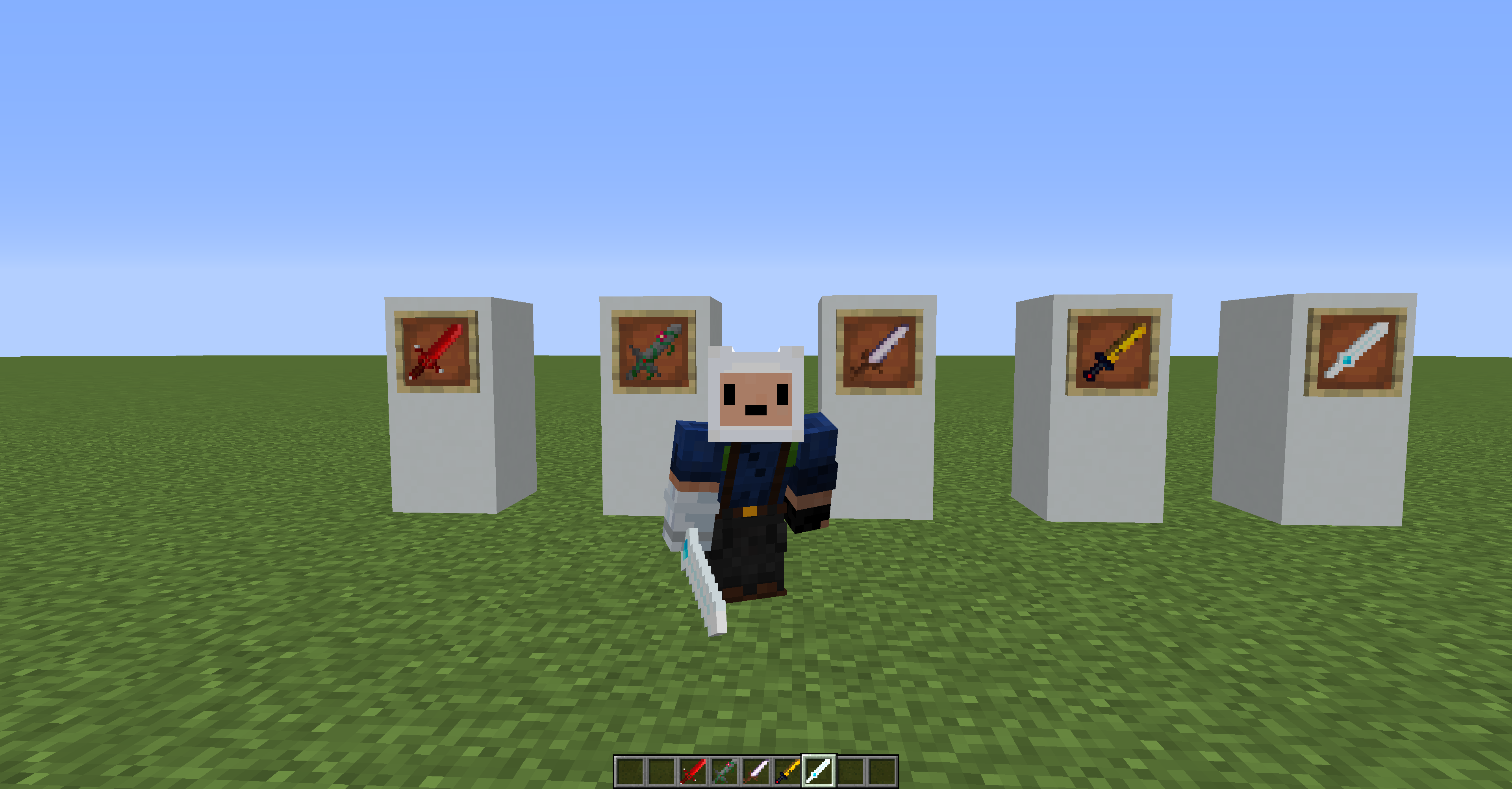 this image shows how they look next to a player, as well as what the diamond sword will look when a player is holding it.
