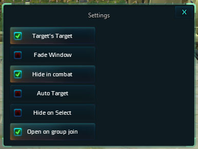 Settings window