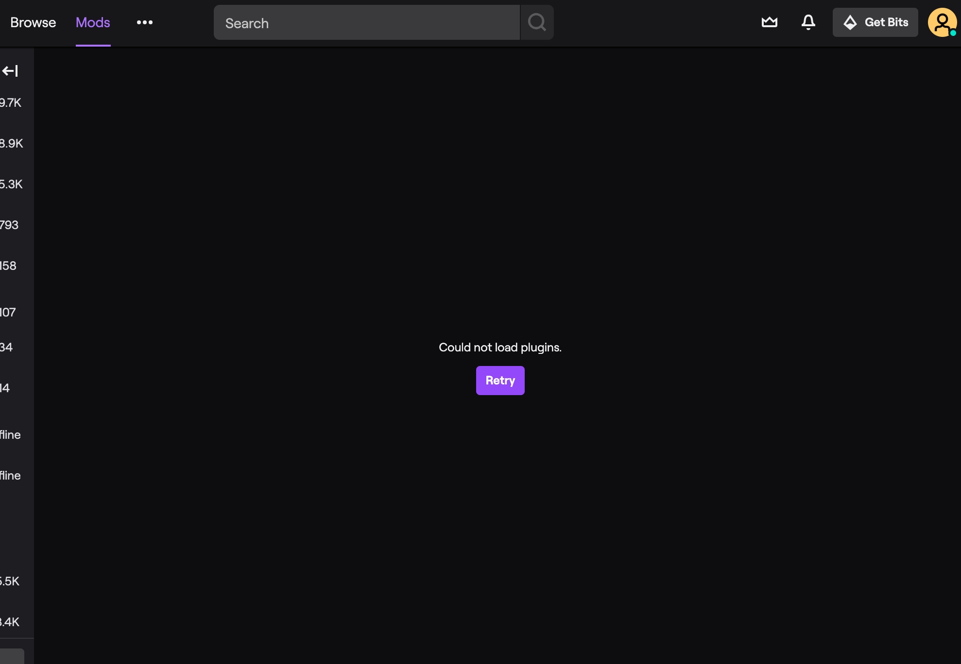 Could Not Load Plugins Message In Twitch App Support General