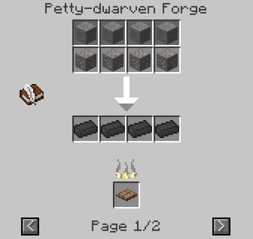 Here the recipe for Petty-dwarven Steel can be seen.