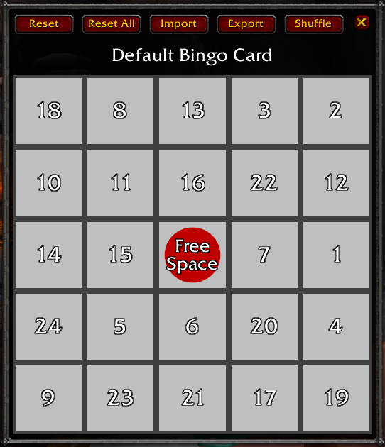 Default Bingo Card