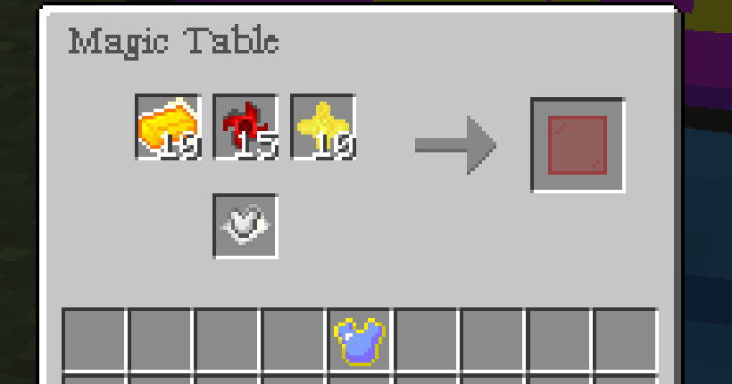 An example of crafting in the magic table