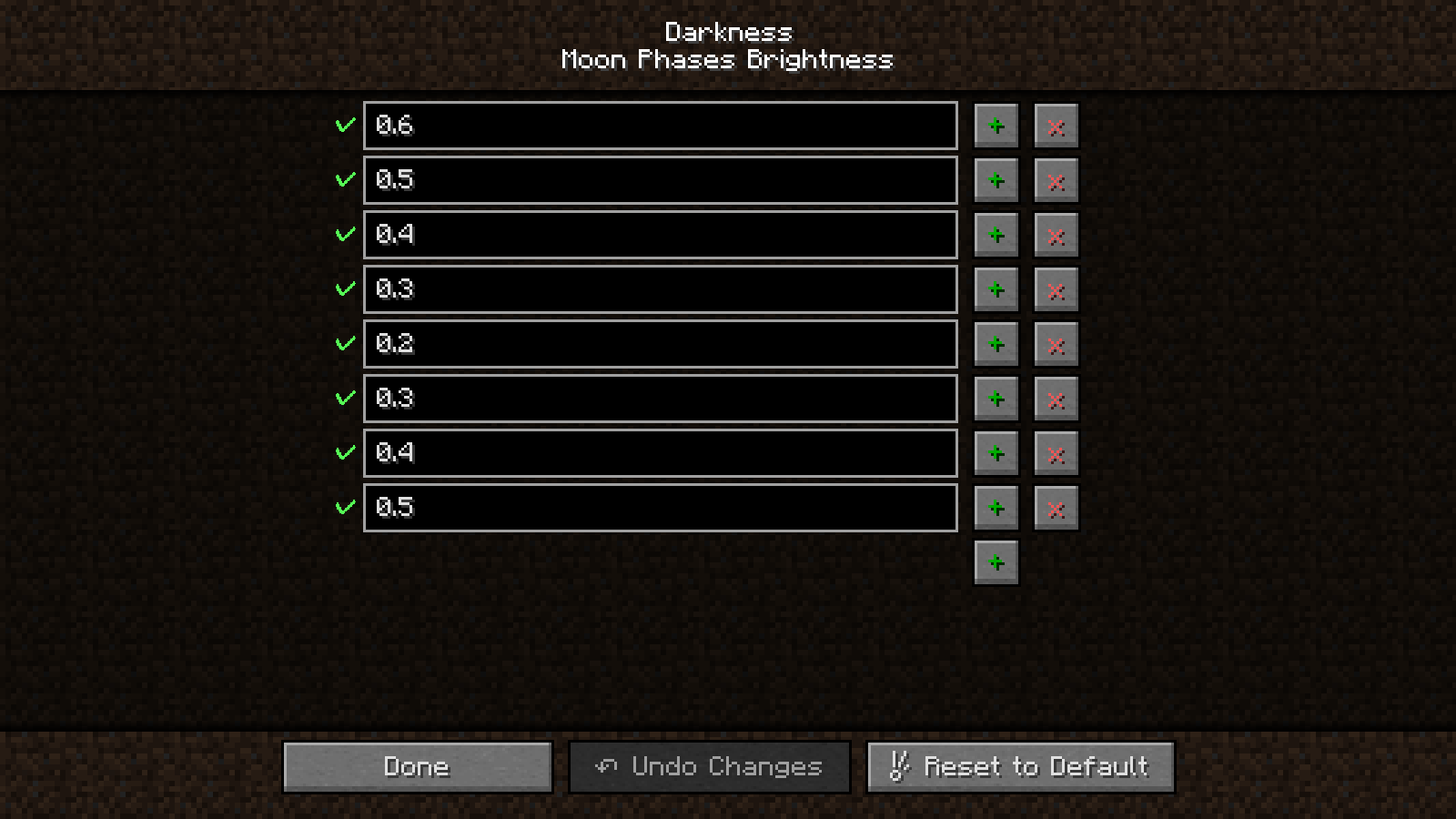 Example Moon Phases Brightness config GUI.