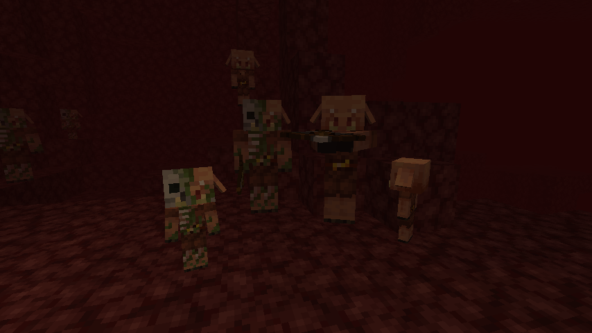 Piglins and zombified piglins (in their main natal biome) compared to the new texture of the zombified and the living