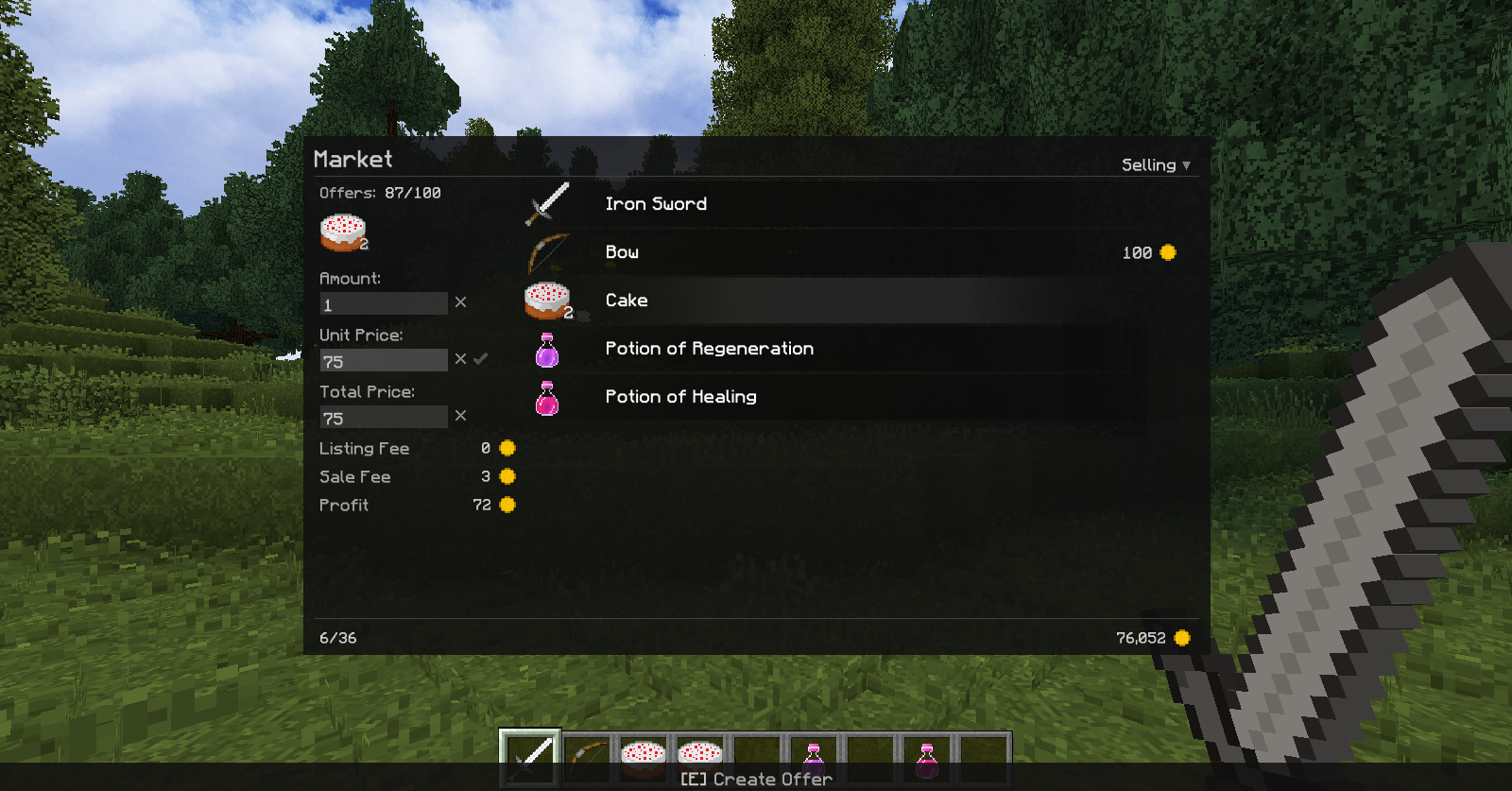 Market Menu: Selling