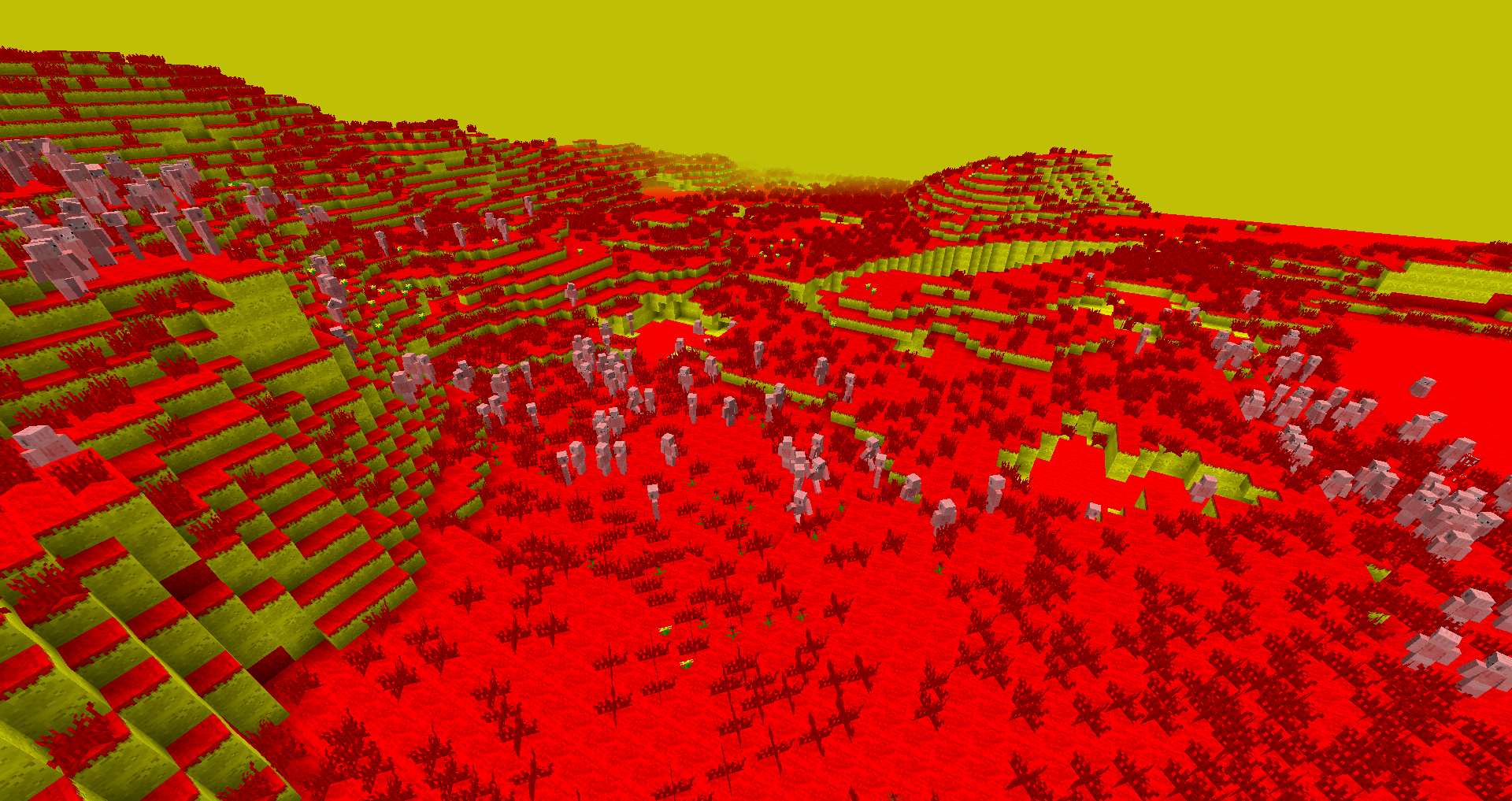 One of the dimensions in this mod. It is very red, with many creatures.