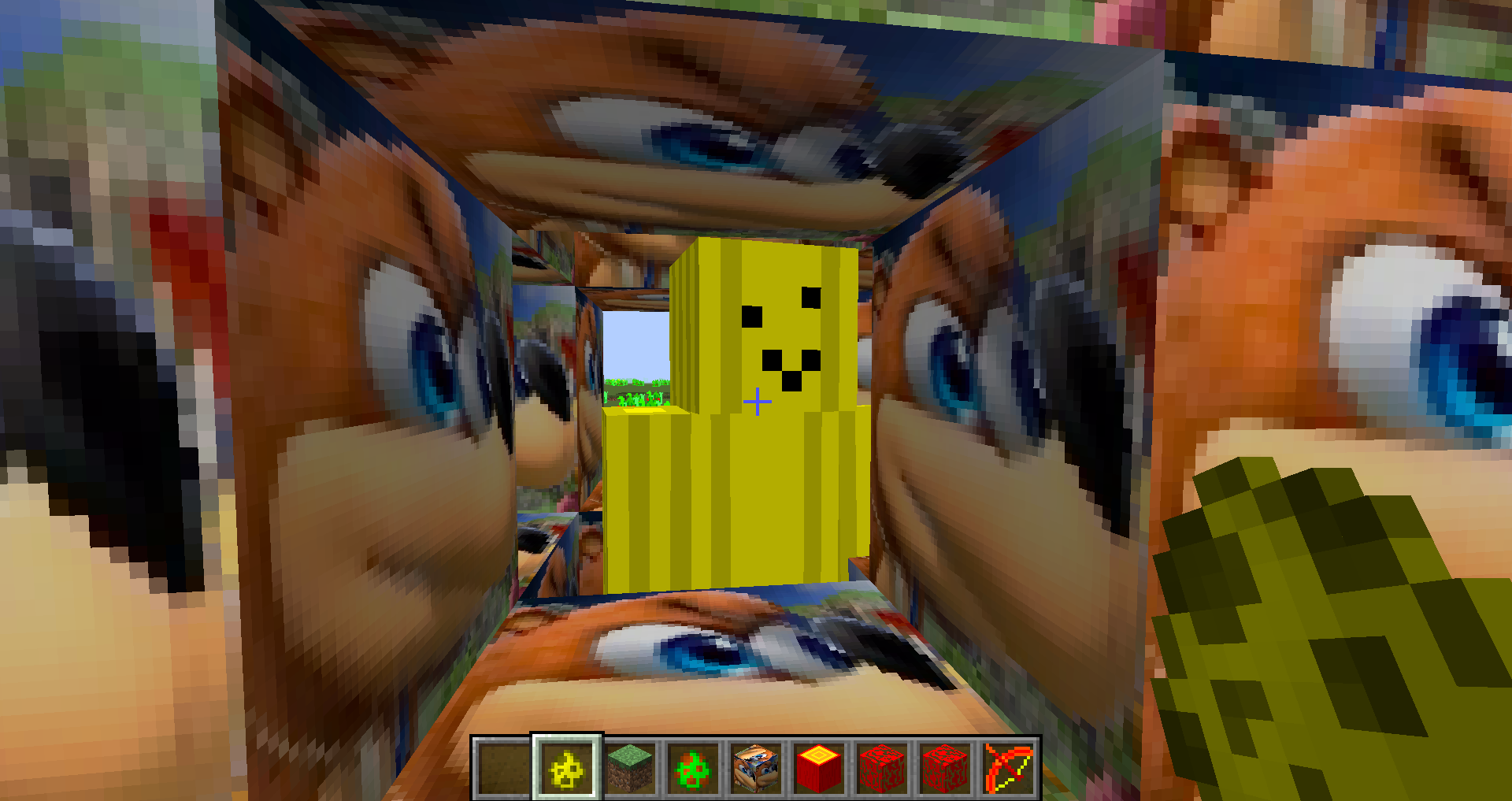 A banana dweller, incased in Guh Huh blocks