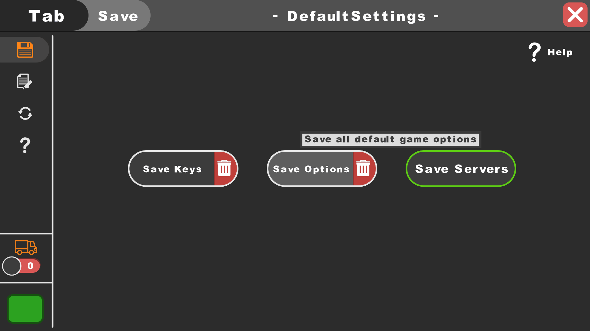 DefaultSettings Save