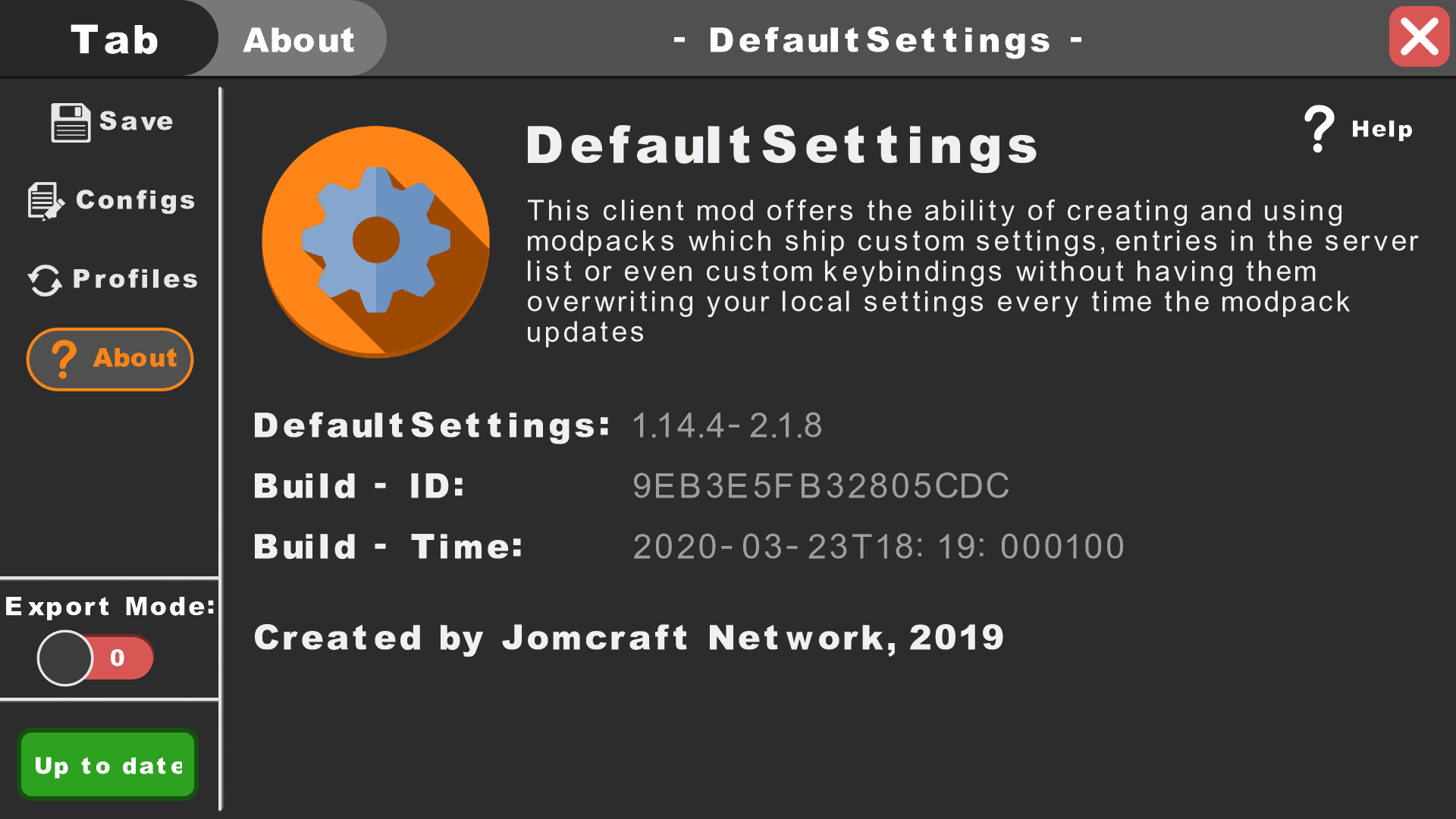 DefaultSettings Sidebar non-collapsed