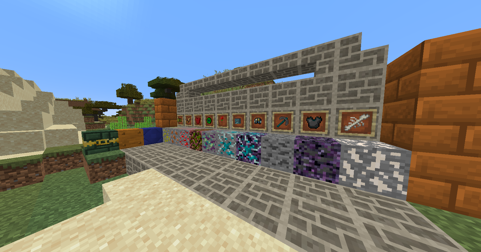 These are currently all ores + one example that can be made out of the ore below
