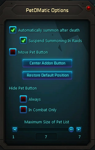 PetOMatic Options Window