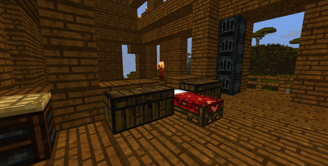 Chest, crafting table, furnaces and *updated* bed.