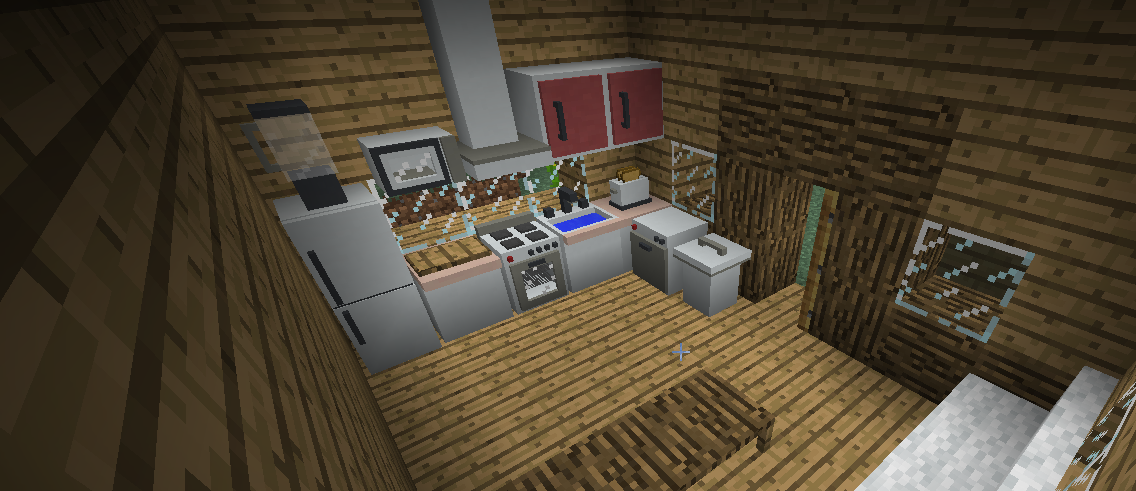 the modpack includes Mr. Crayfish's furniture mod so you can decorate your house