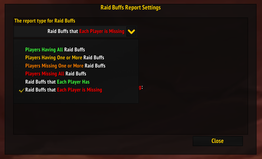 Report Dialog Type Options (Raid Buffs)