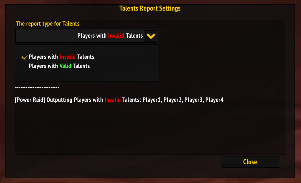 Report Dialog Type Options (Talents)