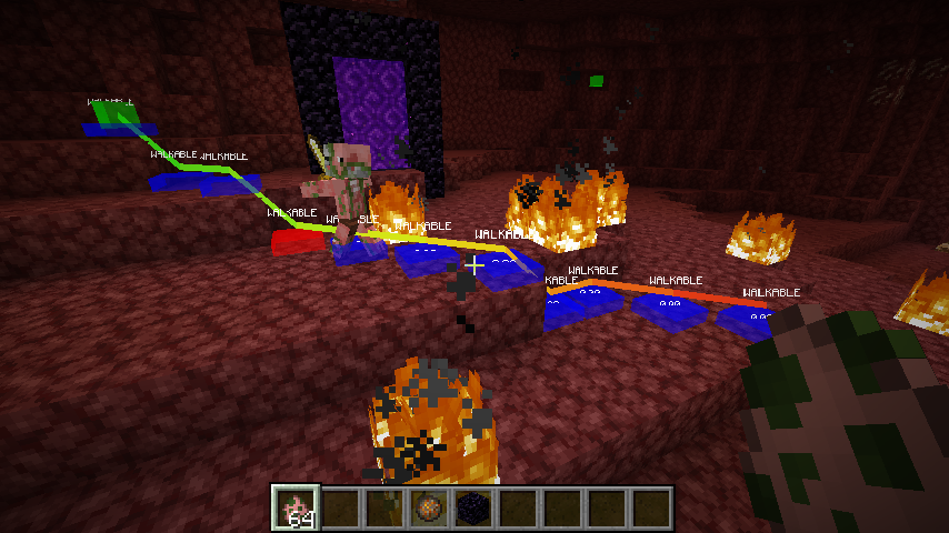 Pathfinding renderer shown in the nether.