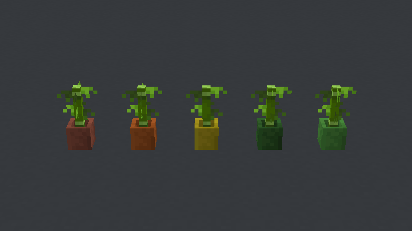 I changed the leaf on the potted bamboo, to look more like the normal one. I also made them sit in podzol.