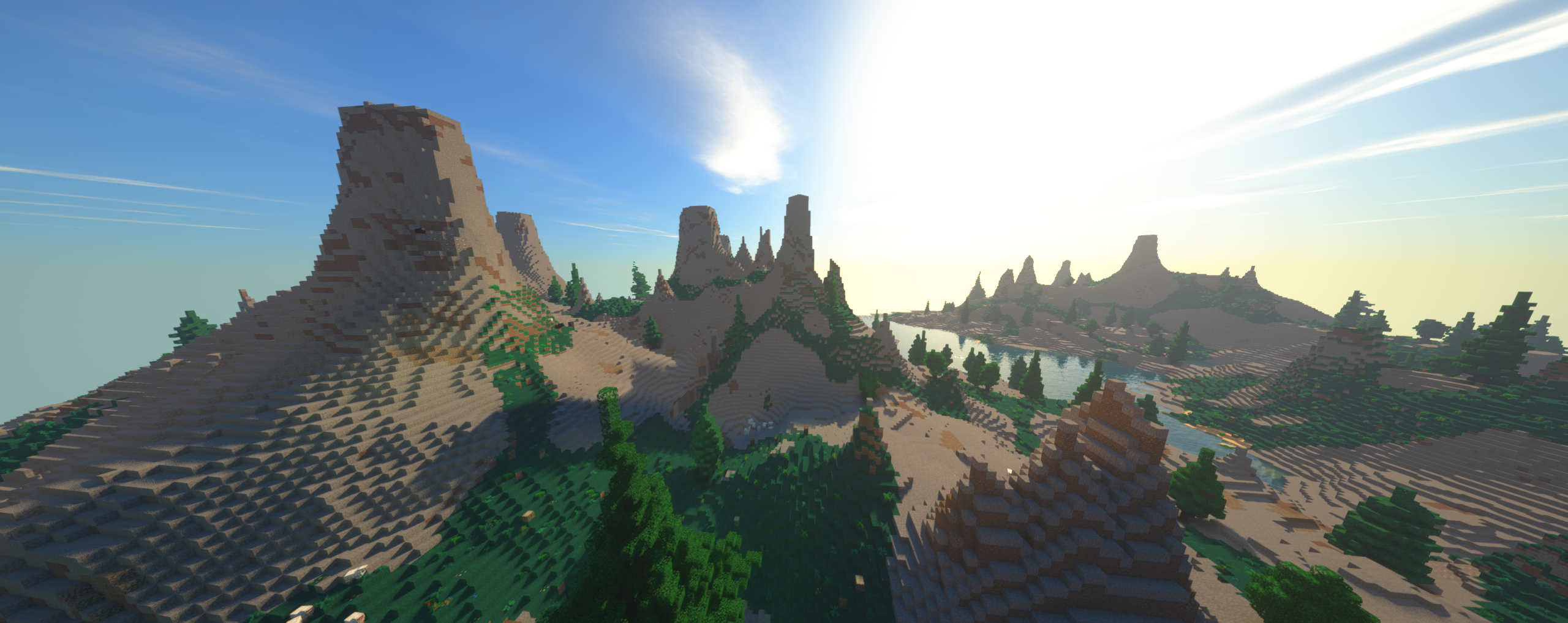 This modpack includes the "Far Frome Home" world generation mod which was chosen because it fits with the theme, it is also compatible with Biomes O'Plenty. If you have a computer you can flex enough with, the amplified version of Far Frome Home is usable