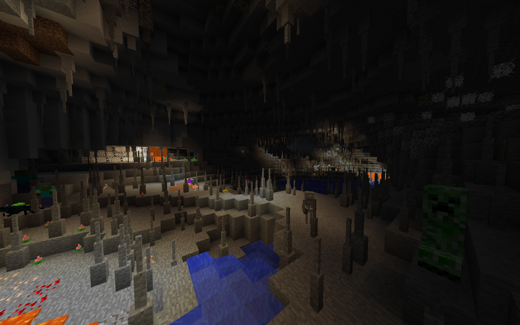 You will notice when mining that caves are highly improved thanks to the alliance of "Worley Caves" and "Quark". Also, you can find ores at the surface in gravel.