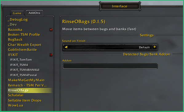 RinseOBags v0.1.5 - Options