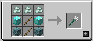 1. row: Prismarine Crystals (x3); 2. row: Diamond Block / Stick / Diamond Block; 3. row: Prismarine / Stick / Prismarine
