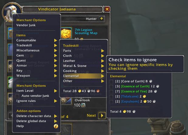 Vendor menu