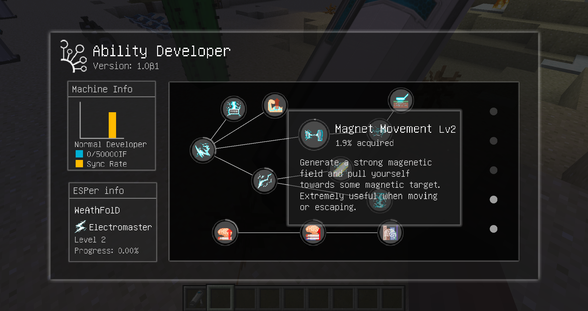 A menu interface for some scientific abilities.