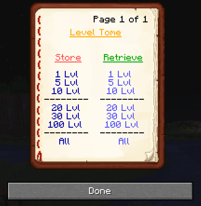 Level Tome Menu