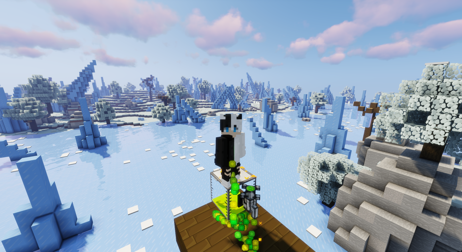 Stand on the XP Drain to store your levels for later. Use the tap to drop the XP