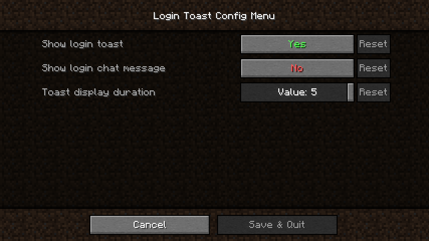 Config screen