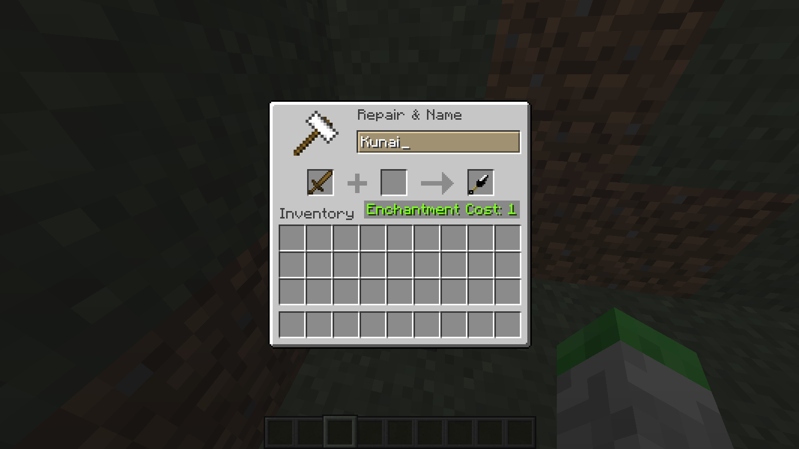 rename a wooden sword to "Kunai" (doesn't need caps)