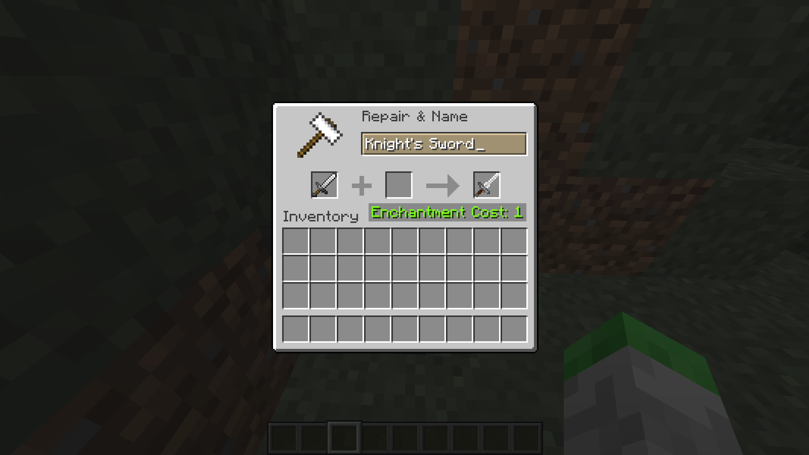rename an iron sword to "Knights's Sword" (doesn't have to be capitals)
