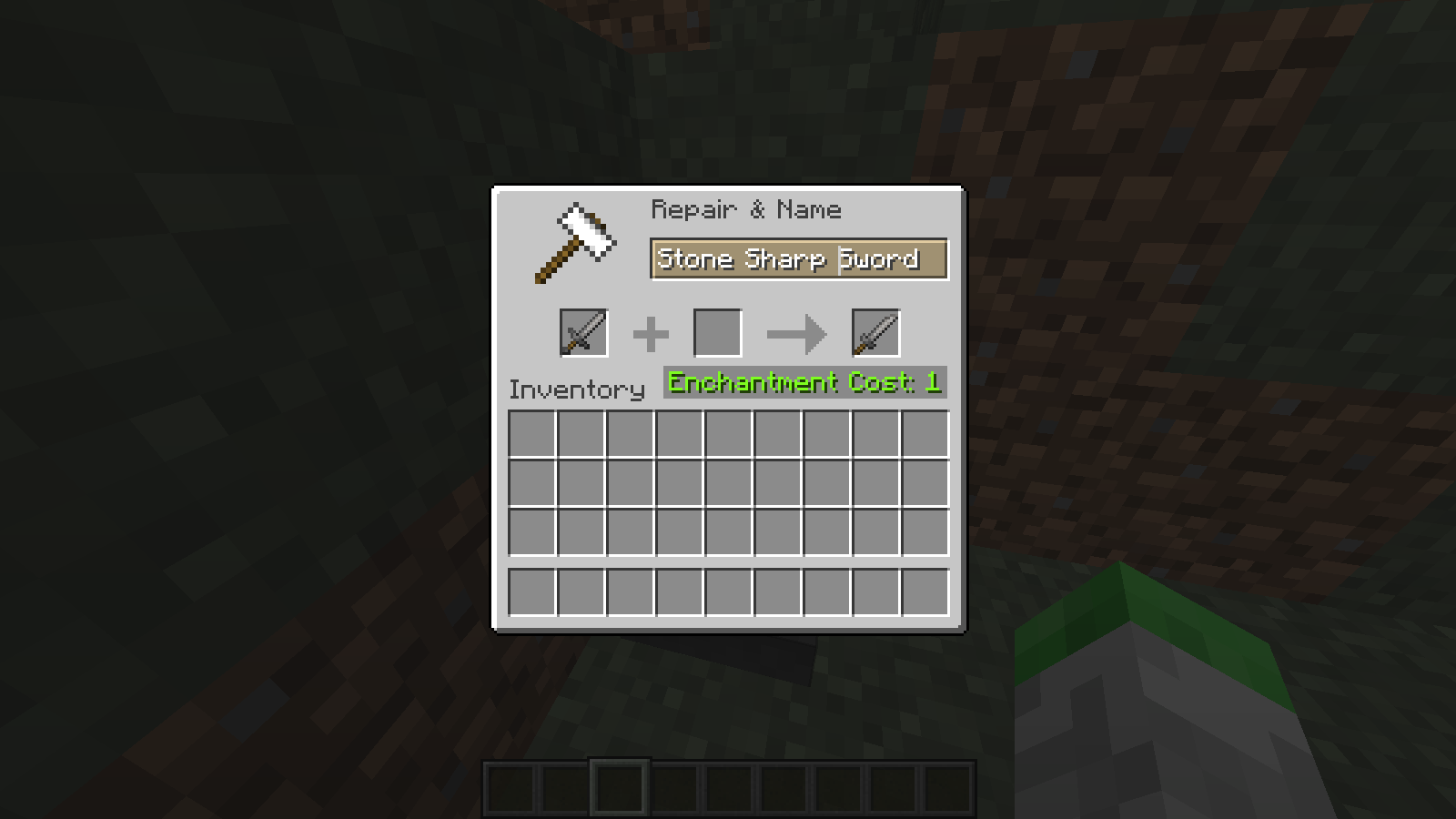 rename a stone sword to "Stone Sharp Sword" (doesn't neeed caps)