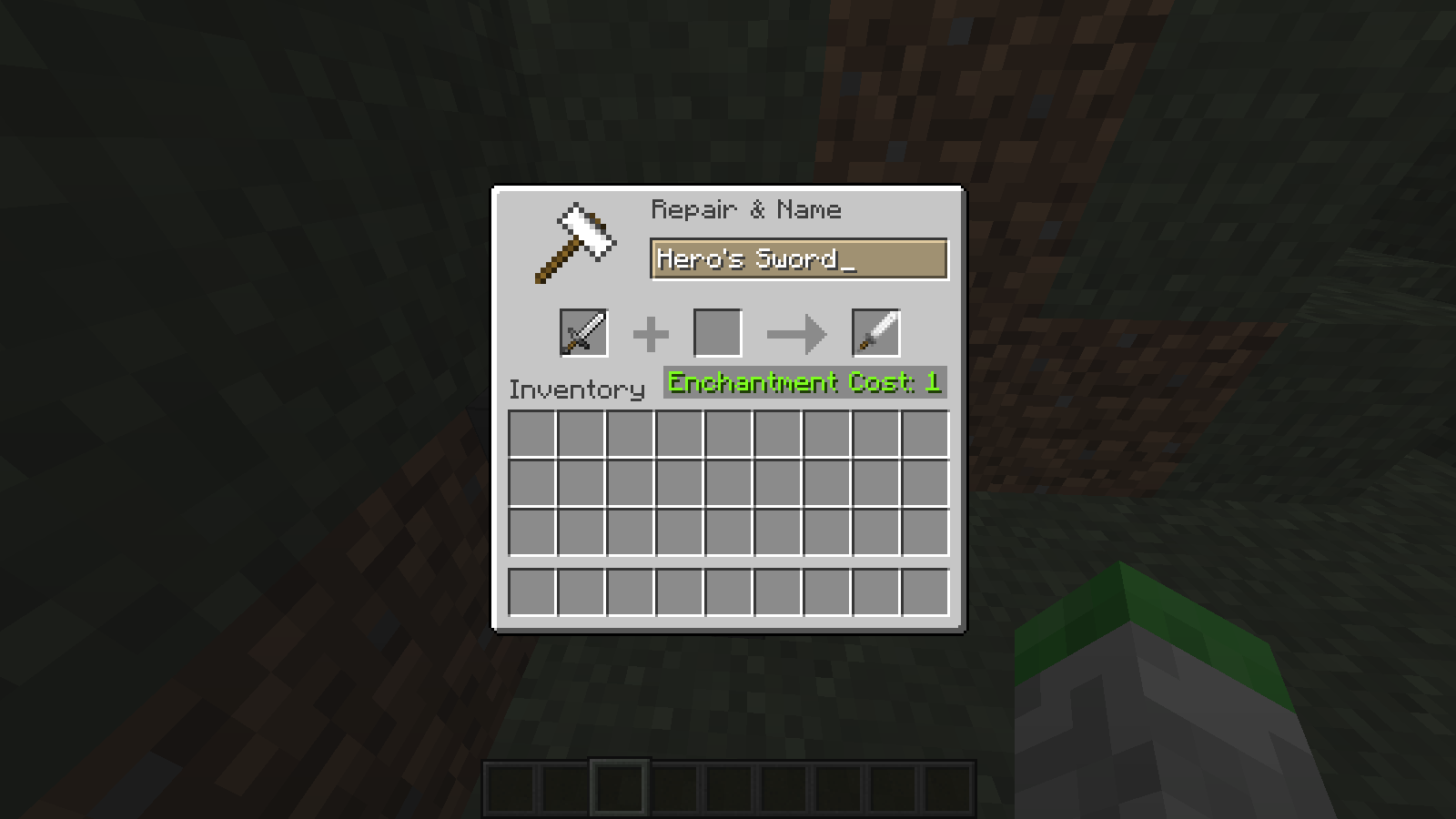rename an iron sword to "Hero's Sword" (caps not required)