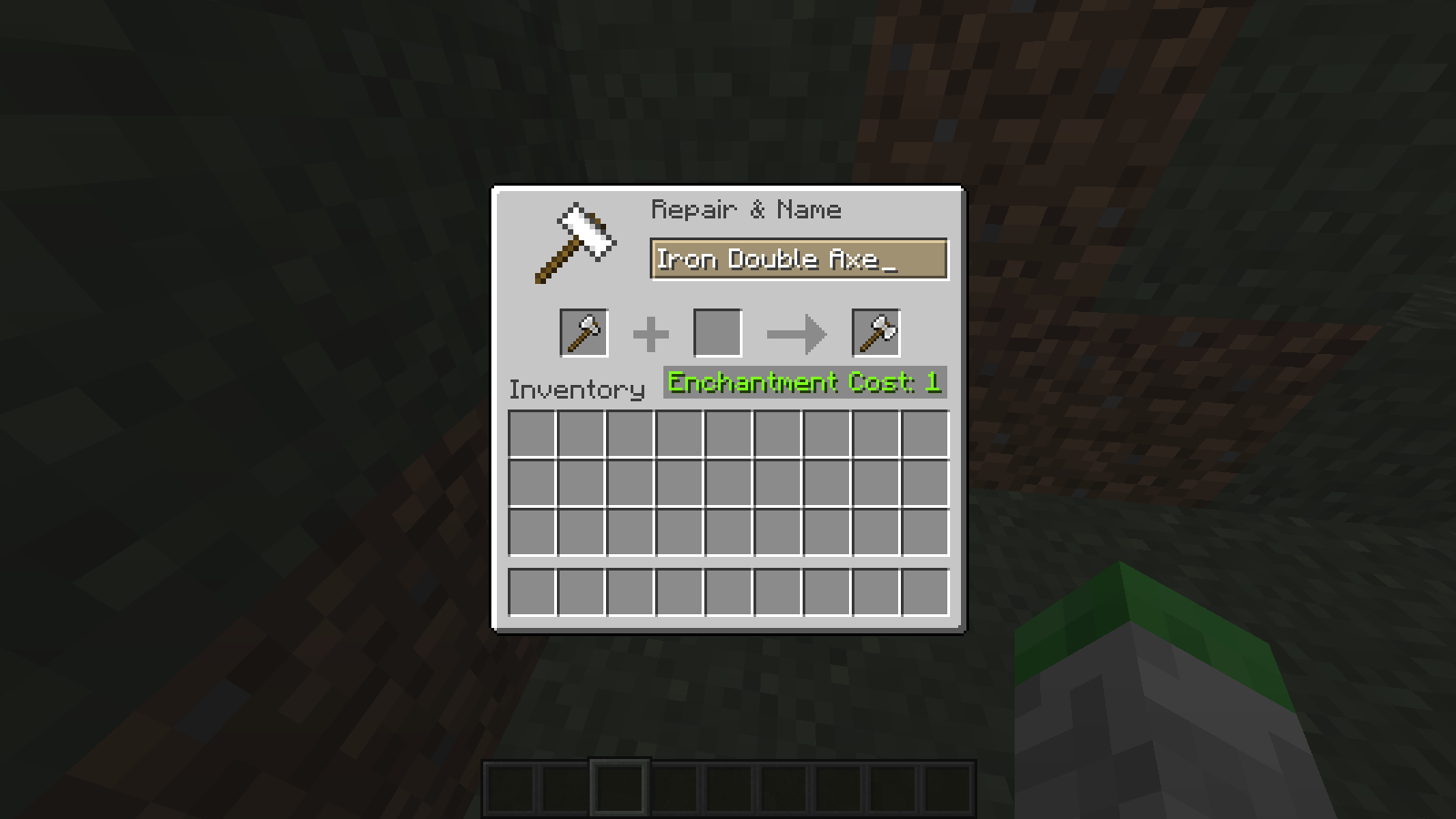 rename an iron axe to "Iron Double Axe"
(i think you get the point no caps are required)