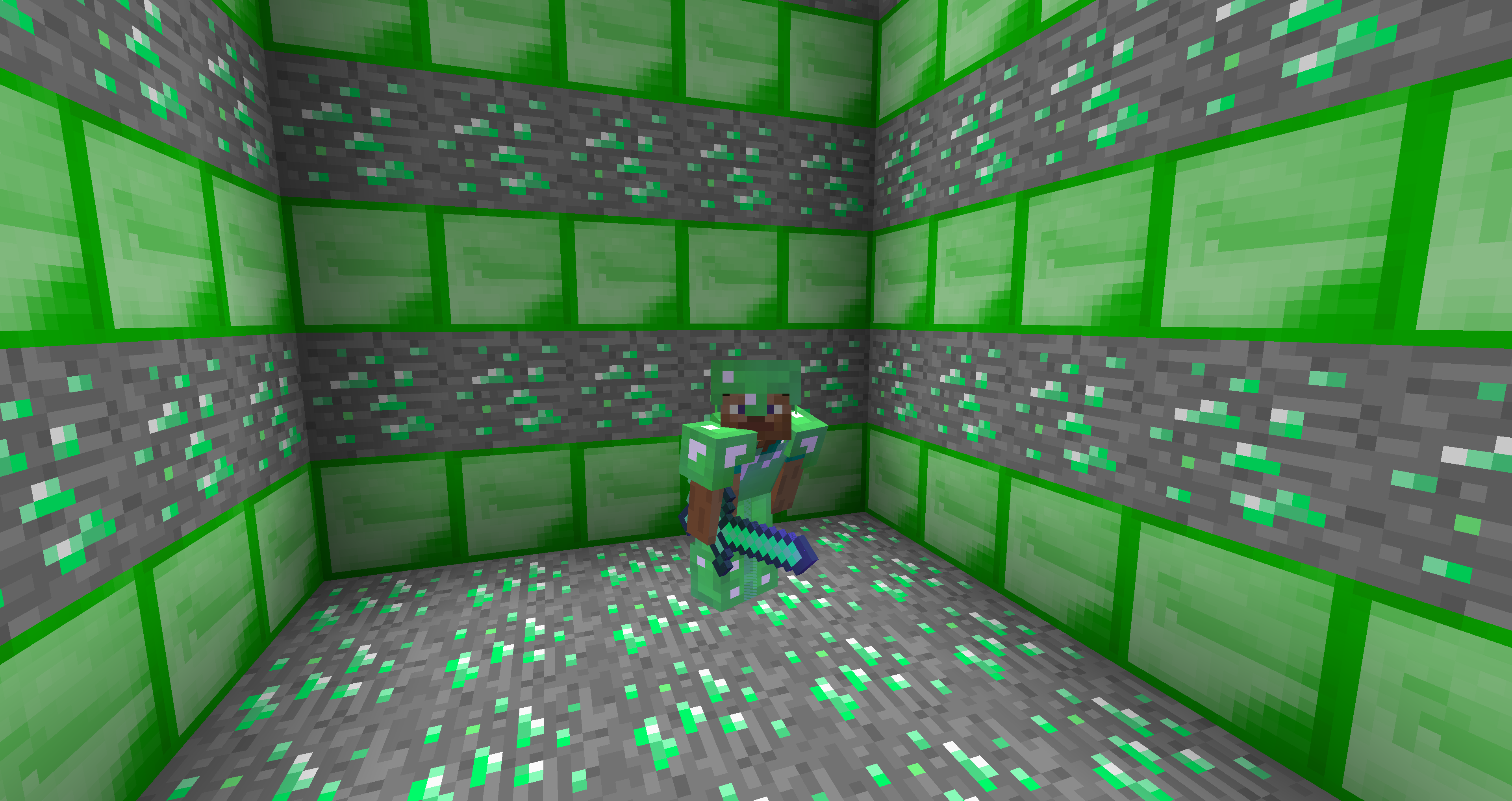 Posing with some Thanite armour and a sword surrounded by thanite blocks, and ore.