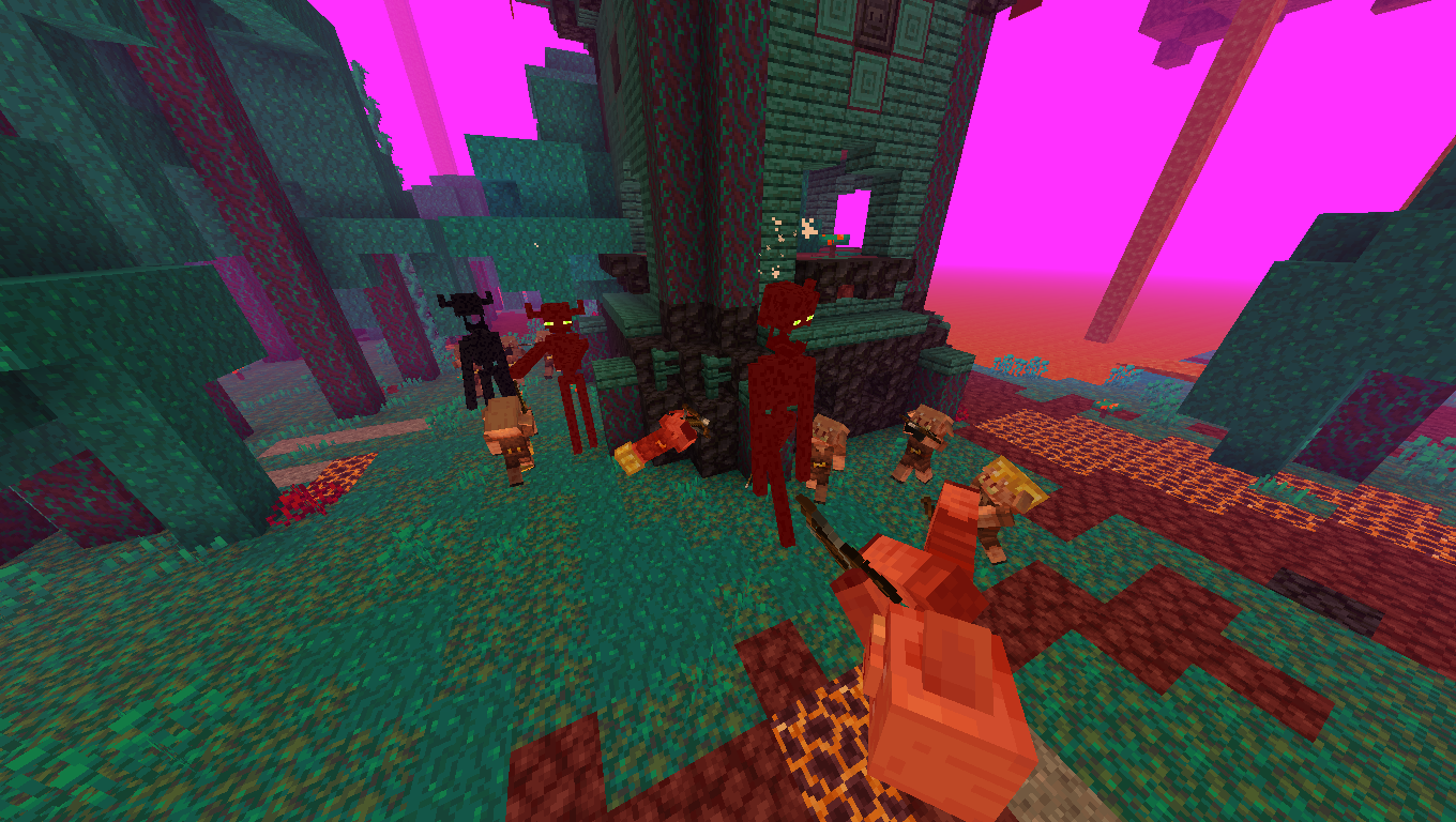 An outpost being defended against wandering Piglins