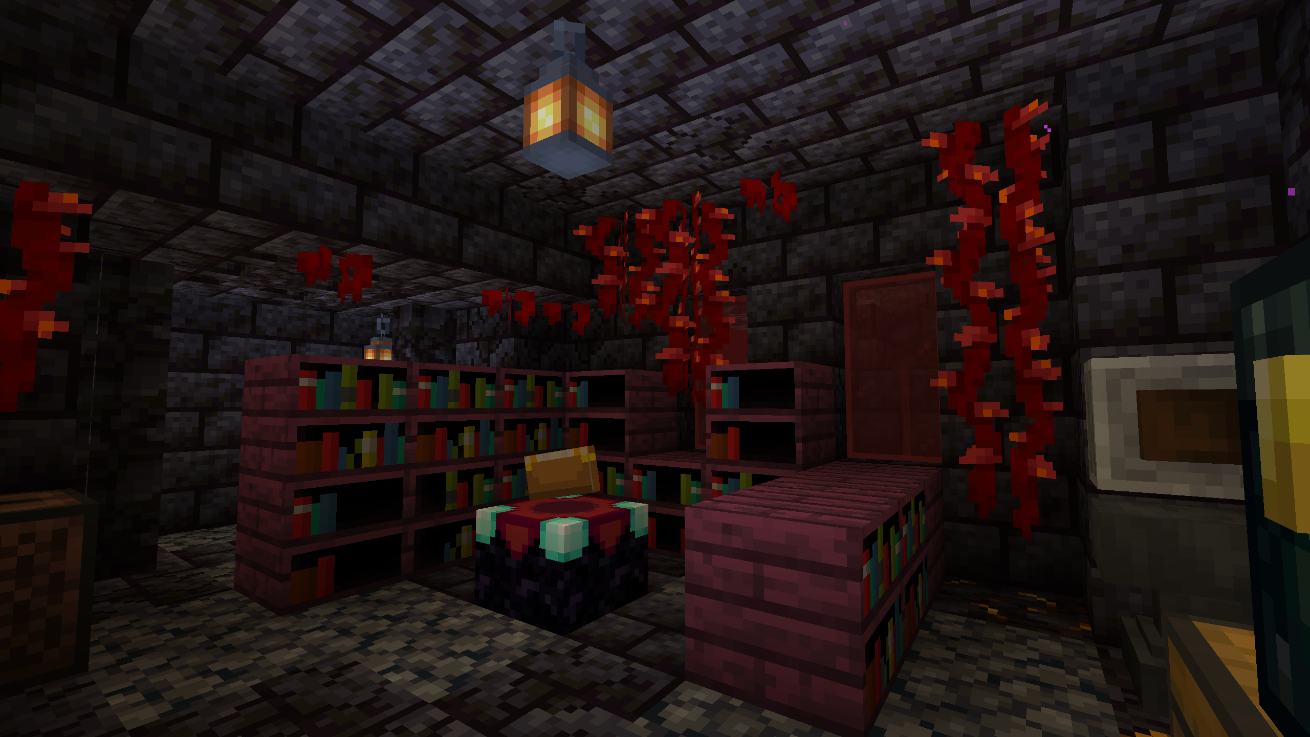 Crimson bookshelves